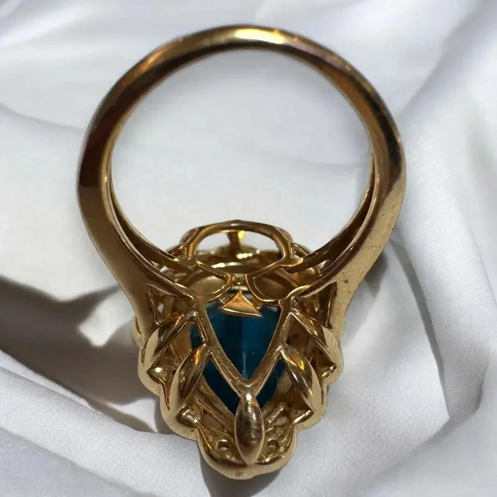 Le Vian 14K Gold Pear Shaped Natural Blue Topaz and Diamonds Ring, Size 5 - Picture 7 of 8